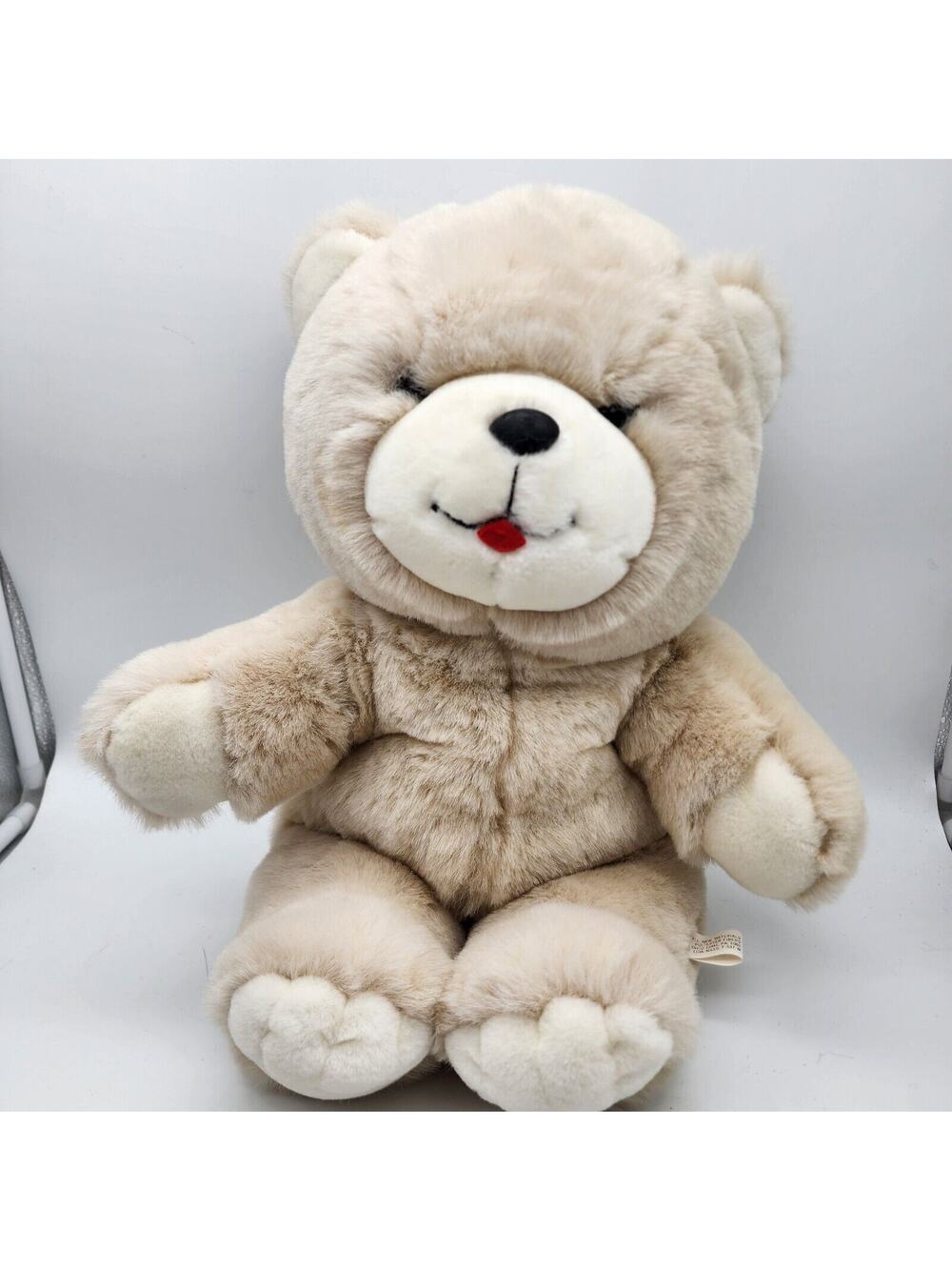 Vintage Chosun Teddy Bear Plush 22" Cream Fur Red Tongue Out Hard Nose Stuffed